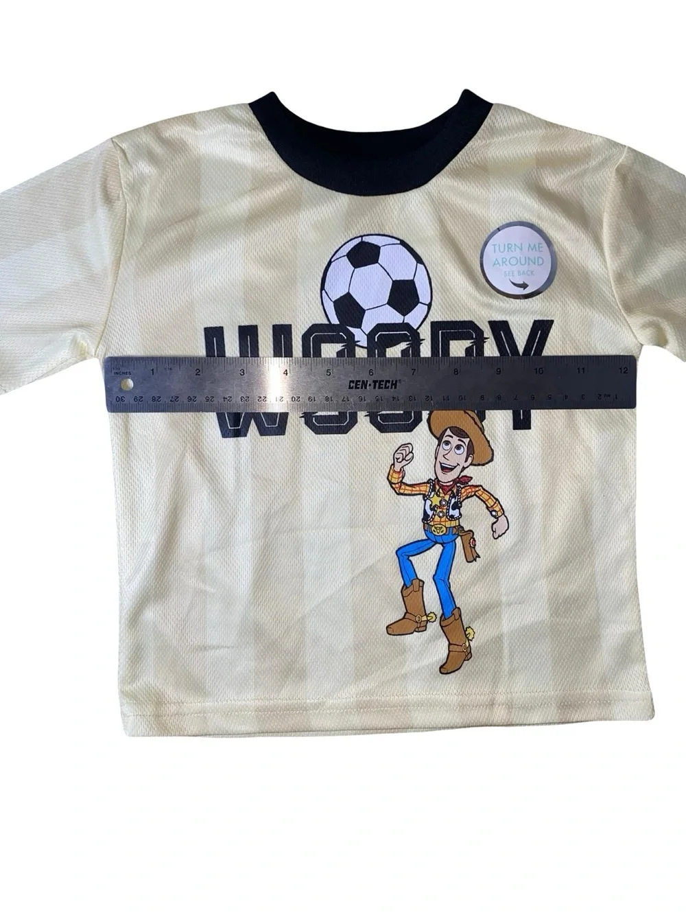 NWT Disney Pixar Toy Story Woody Soccer Jersey Shirt Boys Size 2T Yellow Black